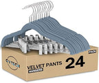 GVTECH Velvet Hangers with Clips, [24 Pack] Metal Clip Hangers for Pants - Notched Skirt Hangers for Pants, Skirts, Suit, Dresses & Shirts 360° Swivel Hook, Non Slip Felt Hanger (Grey, 24 Pack) by Unknown