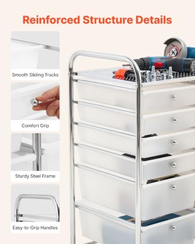 VEVOR Rolling Cart with Drawers, Double Row 12 Drawer Storage Organizer, Mobile Utility Cart with Chrome Steel Frame, Universal Casters & 2 Brakes, for Office, Classroom, Craft Room, Studio, Garage - Image 5