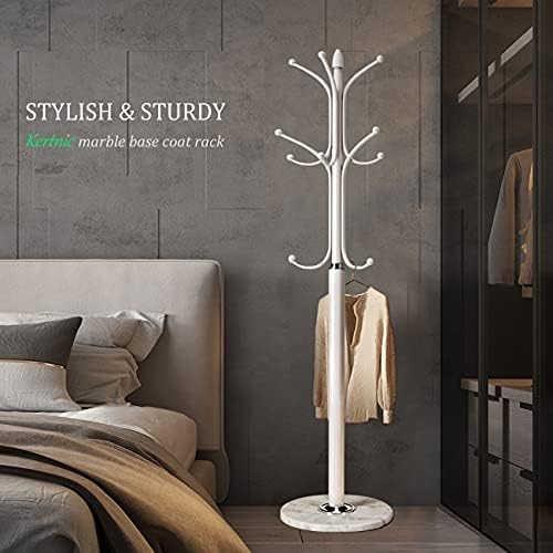 Kertnic Freestanding Coat Rack Stand, Heavy Duty Metal Hall Tree with 12 Hooks, 70 Inch Tall Stable Coat Hanger with 14.6" Natural Marble Base, Entryway Organizer for Coats Bags Hats Purses (White) - Image 3