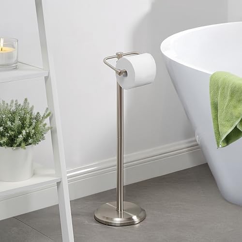 SunnyPoint Free Standing Toilet Paper Holder with Weighted Base, Bathroom Tissue Roll Stand, Holds Jumbo & Standard Rolls, Freestanding Toilet Paper Stand for Bathroom, Compact Storage Organizer (S.N) - Image 4