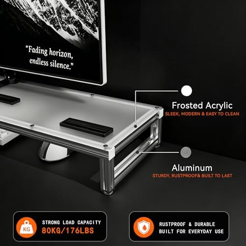 LED Lighted Monitor Stand Riser, Aluminum Alloy Frame with Frosted Acrylic Top, Under-Desk Storage Organizer for Small Parts, Minimalist Desktop Stand for Home & Gaming Setup (23.6 in / 600 mm) - Image 5