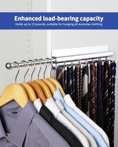 BaiNong Adhesive Valet Rod for Closets Pull Out 12" Silver with 8 Hooks - Image 3
