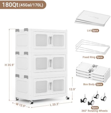 BROVIEW 45Gal Extra Large Storage Bins with Lid and Wheels, White, 3 Pack - Image 2