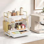2-Tier Bathroom Counter Organizer with Drawer, Wood Counter Storage Shelf - Image 3