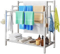HavenlyYouth Free Standing Towel Rack for Bathroom, 3 Tier Blanket Drying Holder for Outside, Pool Towel Rack with Metal Shelf for Display and Storage, 35.8" H x 31.5" L x 11.8" W, Satin Nickel by HAVENLYYOUTH