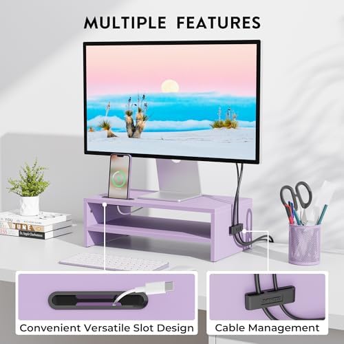 BONTEC Wooden Monitor Stand Riser for Desk, 2-Tier Computer Monitor Stand - Image 2