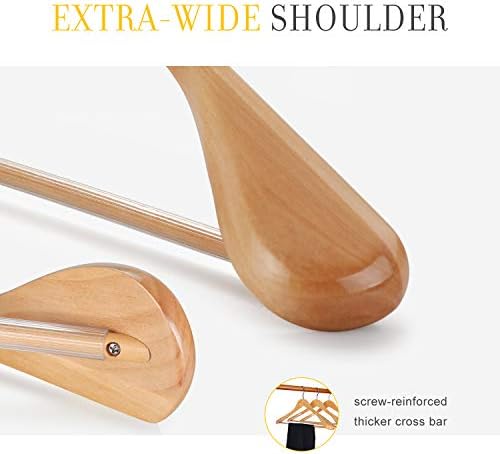 TOPIA HANGER Set of 6 Luxury Natural Wooden Coat Hangers, Premium Wood Suit Hangers, Glossy Finish with Extra-Wide Shoulder, Thicker Chrome Hooks & Anti-Slip Bar CT02N - Image 4