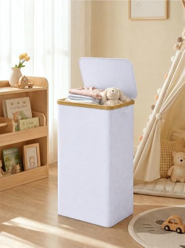 IEGrow Laundry Hamper with Lid,110L Laundry Basket with Mesh Bags,White - Image 2