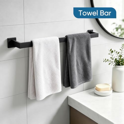 VELIMAX Mattle Black Towel Bar, SUS304 Stainless Steel Bathroom Hardware Set, Towel Racks for Bathroom Wall Mounted 24-Inches - Image 3