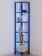 Furnulem 6 Tier Corner Shelf with LED Light, 67.5" Corner Narrow Bookshelf by Furnulem