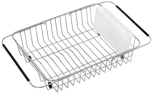 SANNO Dish Drying Rack, Expandable Dish Drainer Over Sink in Sink On Counter with Utensil Silverware Storage Holder, Rustproof Stainless Steel by SANNO