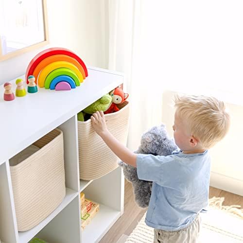NaturalCozy Storage Cubes 11 Inch Cotton Rope Woven Baskets for Organizing, 3-Pack | Cube Storage Bin | Square Storage Baskets for Shelves Organizer, Classroom, Kids Toy Bins, Closet, Baby Nursery - Image 4