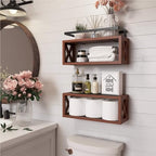 RICHER HOUSE Floating Wood Shelves with Guardrail, Rustic Brown, Wall Mounted, 2 Shelves, Farmhouse Style - Image 2