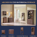 Bathroom Fluted Arched Wall Cabinet Set 2, 23.6''W Medicine Cabinet, Brown - Image 6