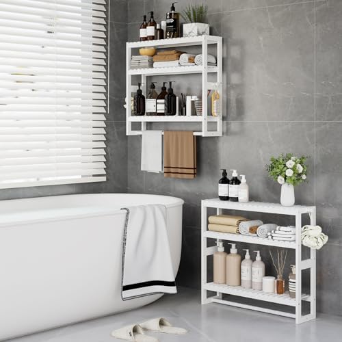 RRX Bathroom Shelf Storage Organizer, Shelf 3-Tier Adjustable Layer, White - Image 4