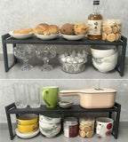 2 Pack Expandable Cabinet Shelf 5.1"D Adjustable Counter Riser Rack Black by Urhomeyplus