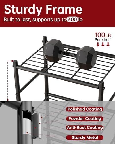 Sakugi 2-Pack Storage Shelves - 3-Tier Metal Wire Shelf Organizer, Slim Shelf Rack with Adjustable Feet for Laundry Room, Kitchen, Garage Organization, 18.2" x 12.3" x 30.4", Black - Image 5
