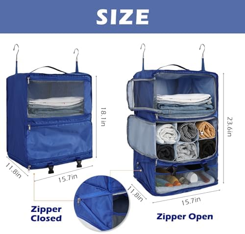 Surblue Hanging Shelves Travel Storage Bag Compression Packing Cube for Suitcase Portable Closet Organizer Collapsible with Extension Layer Large Capacity,Blue,XXL - Image 5