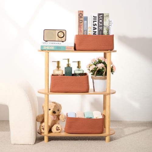 MiniArk Small Storage Baskets for Organizing | Closet Organizer Bins | Shelf Toy Basket | Woven Rope Baskets | Cube Decorative Box | Shallow Basket | 11.5x7.5x4.7” | 4 Packs Oxide Red - Image 6