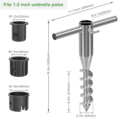 Beach Umbrella Sand Anchor for 1-2" Outdoor Umbrella Poles - Image 2