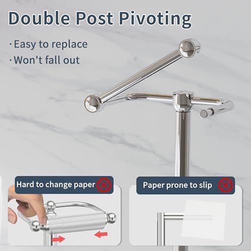 RARXTR Toilet Paper Holder Stand, Post Pivoting Design Free Standing Toilet Paper Holder with Storage for 4 Rolls, SUS304 Stainless Steel Tissue Holder with Reserve, Heavy-Duty Base (Chrome) - Image 3