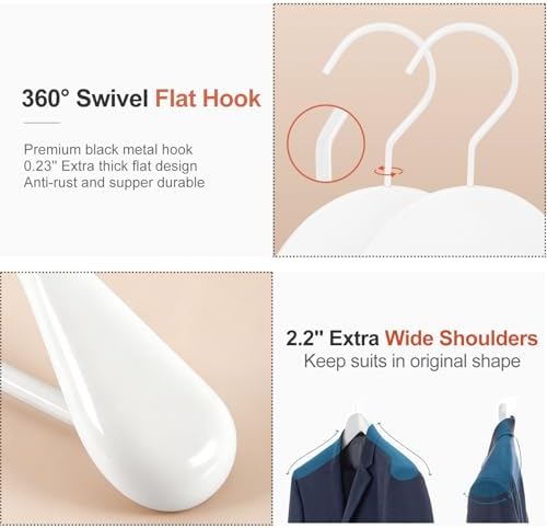 TOPIA HANGER White Wooden Coat Hanger 6 Pack, Wood Suit Hangers,Glossy Finish with Extra-Wide Shoulder, Thicker White Hooks & Anti-Slip Bar,Suitable for Coat, Suit,Dress,Jacket,Heavy Cloth - CT02W - Image 5