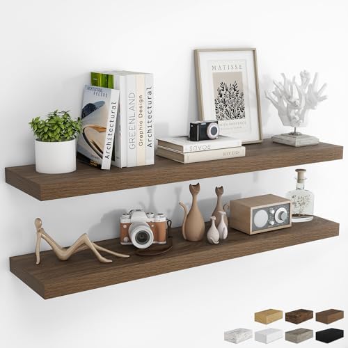 RICHFOCUS Long Floating Shelves for Wall 2Pack, Walnut, 48" Lx8 D by RICHFOCUS