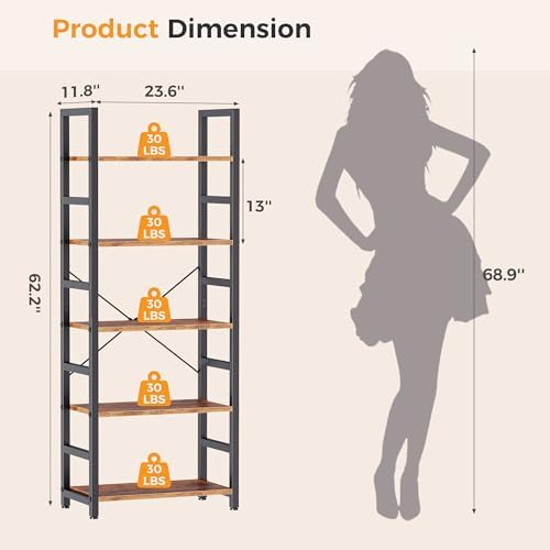DUMOS 5-Tier Bookshelf, Modern Tall Bookcase Book Shelf - Image 3