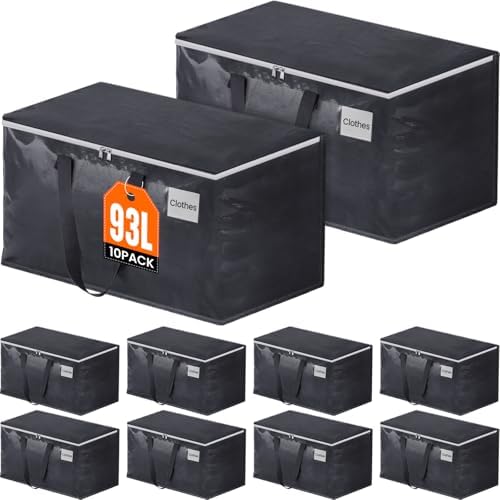 Fabspace Heavy Duty Moving Bags, 93L Collapsible Storage Totes, 10-Pack by Fabspace