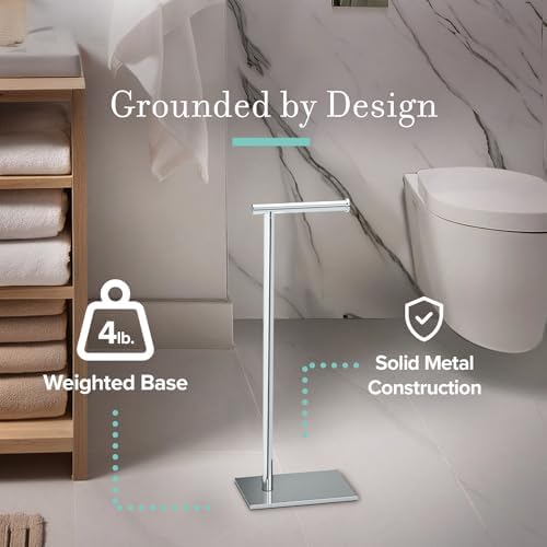 Gatco 1431C Modern Rectangle Base Freestanding Toilet Paper Holder, 21.25" Chrome with Weighted Base - Image 2