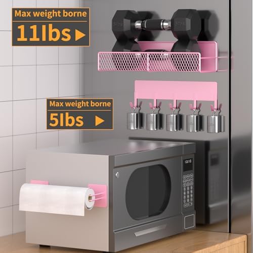 Magnetic Spice Rack for Refrigerator, 10 Pack Metal Magnetic Shelf, Moveable Spice Organizer with Hook Rack, Paper Towel Holder, Kitchenware Holder, Strong Magnetic Storage Fridge Organizer Pink - Image 5