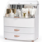 Makeup Organizer Countertop for Vanity with Lid and 2 Drawers, White by Brothersbox