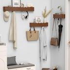 Coat Rack Wall Mount with Hidden Hooks, Wall Hooks with Shelf, Wall Key Holder Mount Wooden Shelf Entryway Hooks for Bedroom Bathroom for Hanging Coats Hats Bags Towels (Walnut Wave-Shape, 5 Hooks) - Image 5