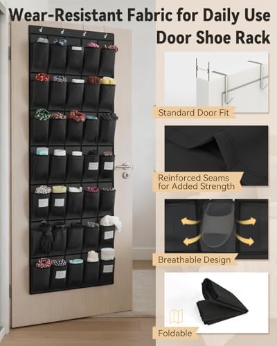 dodowin Over Door Shoe Organizers, 2 Pack, 40 Pockets Each, Black - Image 3