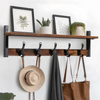 Tatub 29" Rustic Coat Rack Wall Mount with Shelf, Entryway Wall Hooks with Shelf, Coat Hangers for Bathroom, Living Room, Bedroom, Rustic Black by Tatub