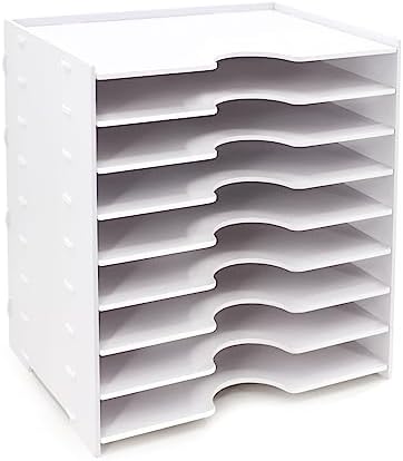 SONGWAY File Organizer for Desk - 9 Tier Wide Document Holder, Letter Mail Tray Storage Rack, File Sorter Organizer, Paper Storage Holder, Desktop Organizer for Home Office School, White by SONGWAY