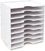 SONGWAY File Organizer for Desk - 9 Tier Wide Document Holder, Letter Mail Tray Storage Rack, File Sorter Organizer, Paper Storage Holder, Desktop Organizer for Home Office School, White by SONGWAY