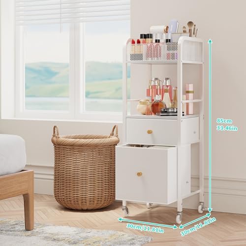 HapiRm Rolling Makeup Cart Organizer - Floor Skincare Make Up Storage with 2 Non-woven Fabric Drawers, Vanity Organizer Cosmetic Display Cases Holder for Skin Care Perfume Nail Polish Brush Hair Tool - Image 6