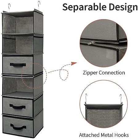 GRANNY SAYS Hanging Closet Organizer, 5 Drawers, 6 Shelves, 4 Pockets, Gray - Image 6