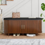 DHH 2-Tier Storage Bench,Wide Shoe Bench with Thickened Padded Seat Cushion, Mid Century Modern Fluted Sliding Door and Adjustable Shelf, for Entryway, Living Room, Bedroom (Walnut, 43.3“) by DHHFurnitureBuyNow