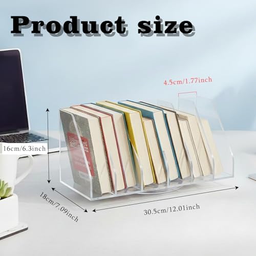 LIYAOLI Rotating Acrylic Book Organizer, 360° Spinning 6 Compartments Desktop Magazine File Holder, Vertical Storage for Books, Binders, Notebooks & Magazines, Clear Desk Organizer for Home Office - Image 2