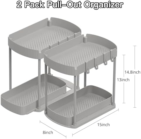 2 Packs Under Sink Pull-Out Storage Organizers, 14.8 Inches, Grey - Image 2
