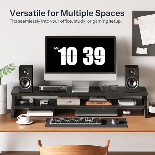 HOOBRO 2-Tier Dual Monitor Stand Riser, 39 Inch Large Computer Monitor Stand for 2 Monitors, Computer Monitor Riser, Desk Shelf Organizer for Office Desk, Accessories, Black BB122CJ01 - Image 6