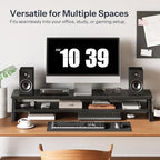 HOOBRO 2-Tier Dual Monitor Stand Riser, 39 Inch Large Computer Monitor Stand for 2 Monitors, Computer Monitor Riser, Desk Shelf Organizer for Office Desk, Accessories, Black BB122CJ01 - Image 6