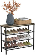 4-Tier Metal Shoe Rack with Wood Top - Durable & Space-Saving Shoe Organizer,Industrial Shoe Organizer Shelf Bench Storagefor Closet Entryway, Bedroom & Hallway - Gray + Black 28.5 W × 25.5" H by Glynym