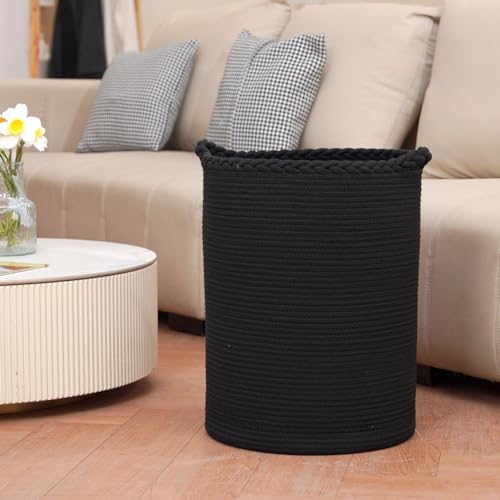 58L Woven Laundry Basket,Cotton Tall Laundry Hamper for Blankets,Clothes,Pillows,Toys,Shoes Large Laundry Bin Black - Image 7