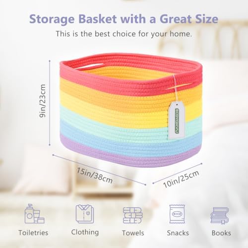 ECDYQXVU 15x10x9 Inch Woven Cotton Rope Storage Basket, 3 Pack - Image 3