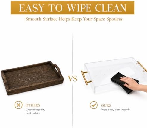 Clear Acrylic Tray 20x16” with Golden Metal Handles - Large Plastic Tray for Serving Guests, Countertop Organization, Ottoman Coffee Table & Vanity – Modern Decorative Tray for Home & Office - Image 6