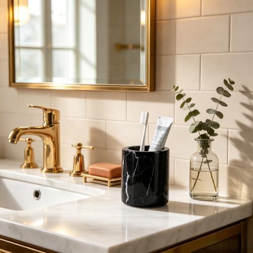 Black Marble Toothbrush Holder for Bathroom, Natural Organic Black Marble Toothbrush Cup, Mordern Style Texture Razor Holder, Razor Organizer for Dressing Table, Countertop, Hotel - Image 7