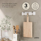 Umbra Flip Coat Rack, Wall Mount Retractable Hooks, White/Nickel, 3-Hook (Pack of 3) - Image 4